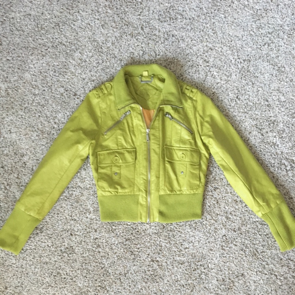Bright Green Bomber Jacket - faux Leather